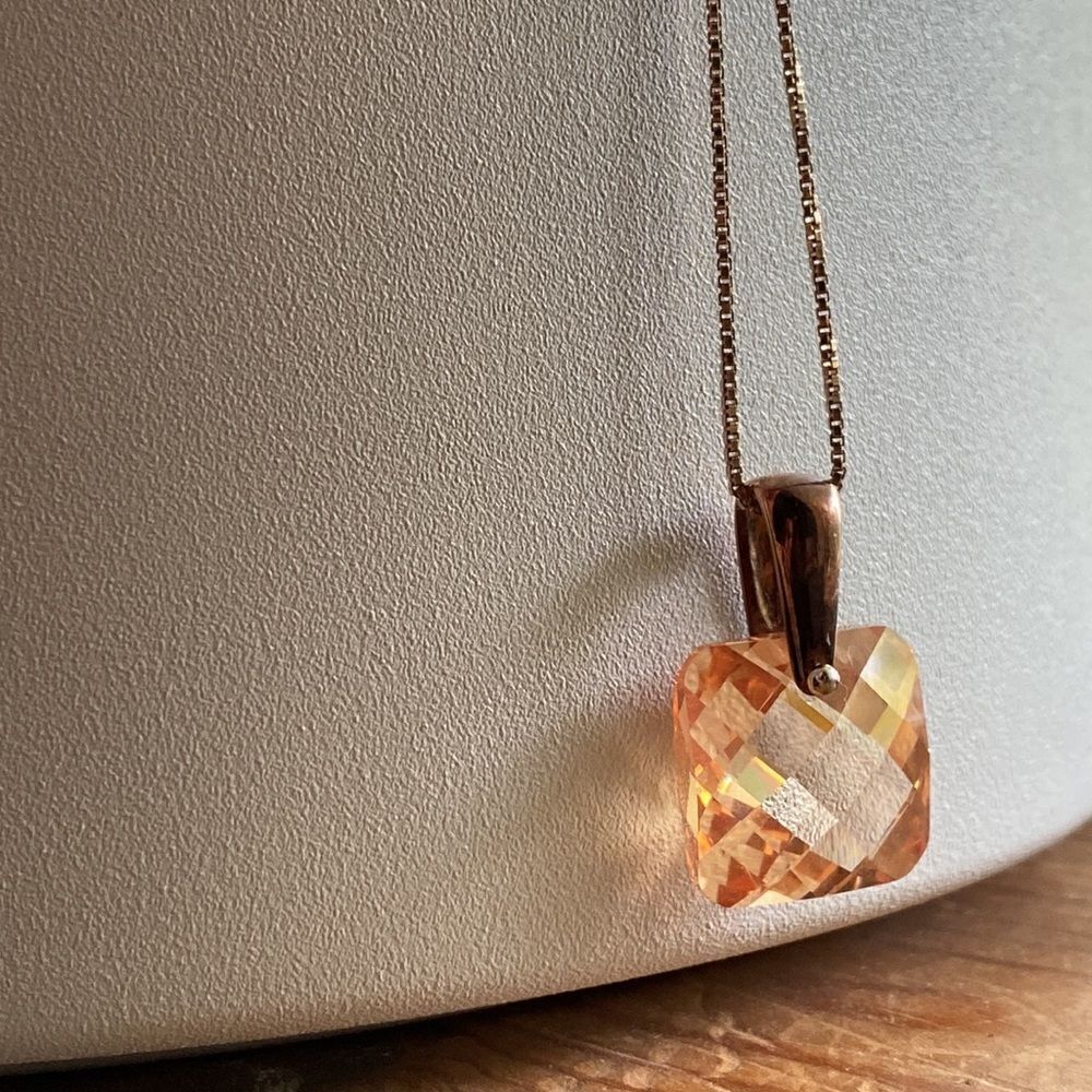 💛 14k Rose Gold Plated 925 Citrine CZ Necklace